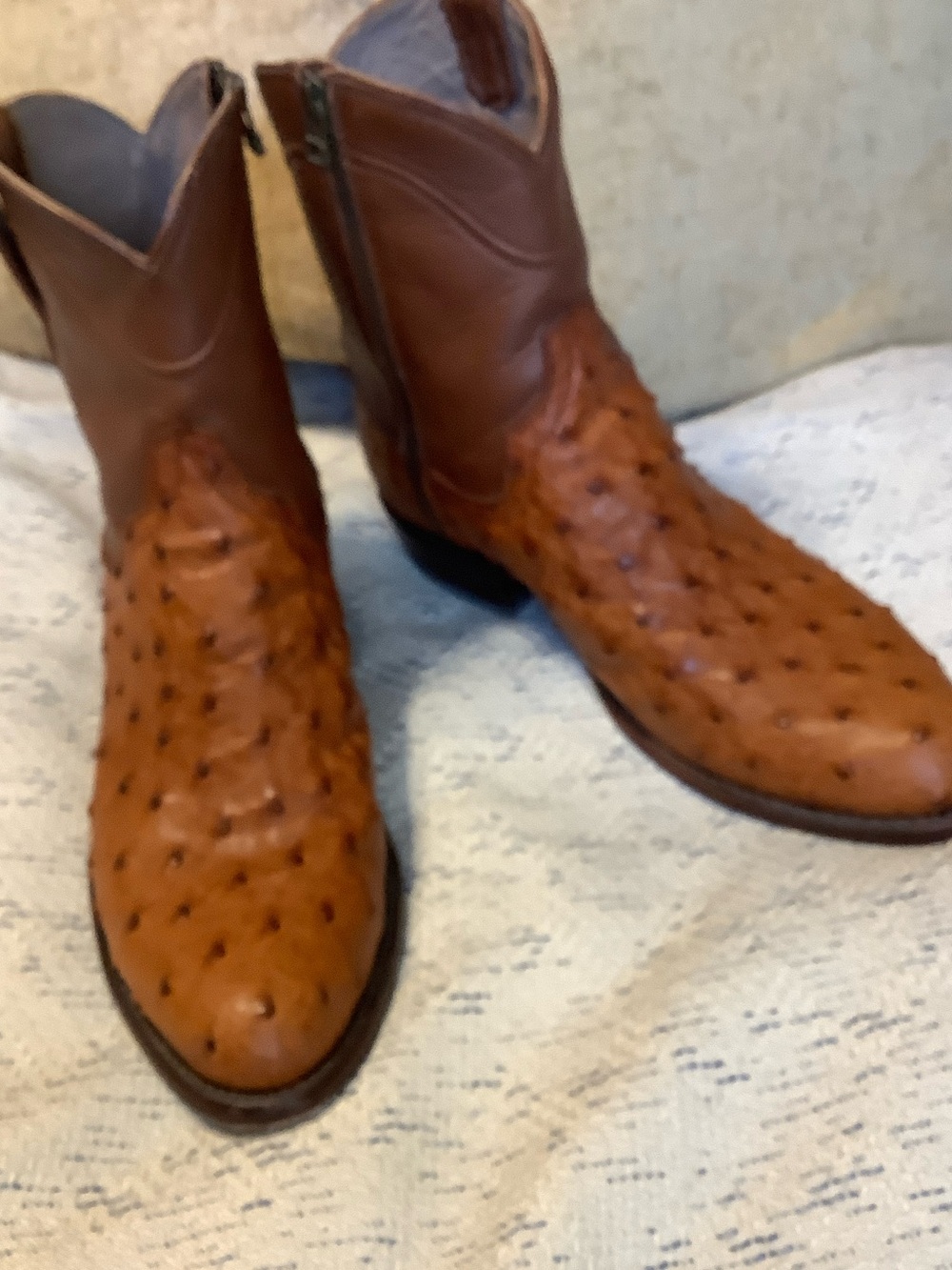 Tecovas Men’s Dean Zip Chestnut Ostrich Leather Western Zip Boots